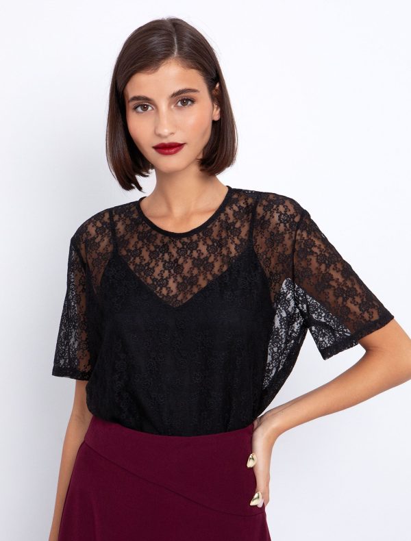 Toi&Moi Μπλούζα από δαντέλα 30-5651-225-Black/Μαύρο