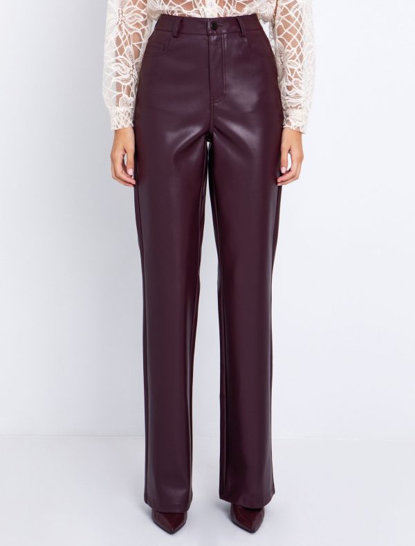 Toi&Moi Flared παντελόνι σε όψη δέρματος 20-5539-225-Damascene/Δαμασκηνί