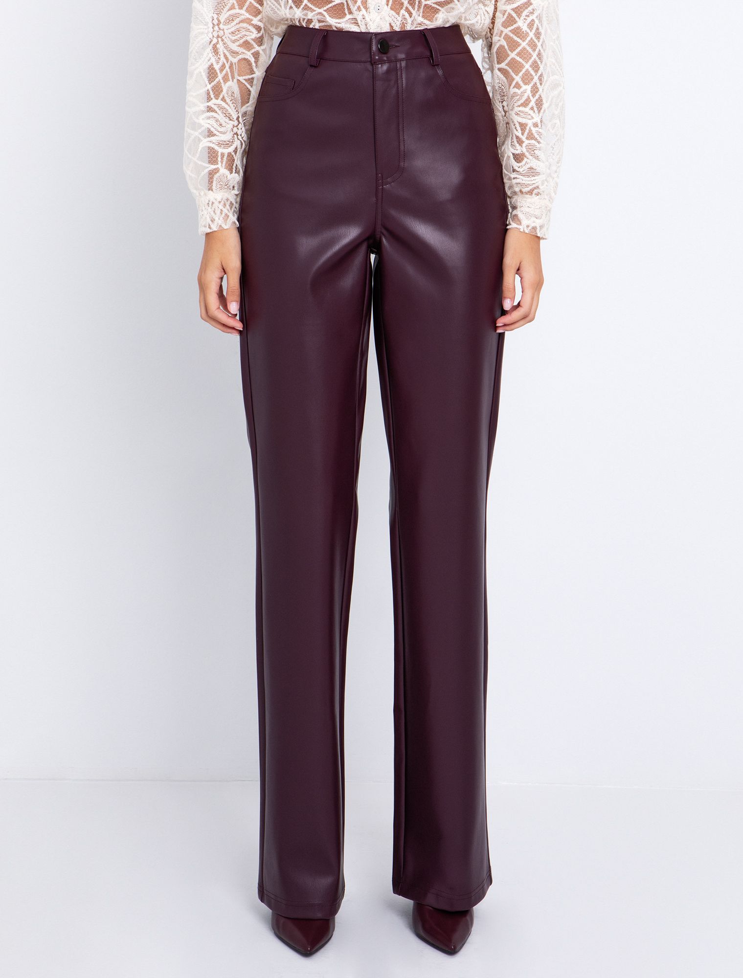 Toi&Moi Flared παντελόνι σε όψη δέρματος 20-5539-225-Damascene/Δαμασκηνί Toi&Moi Flared παντελόνι σε όψη δέρματος 20-5539-225-Damascene/Δαμασκηνί