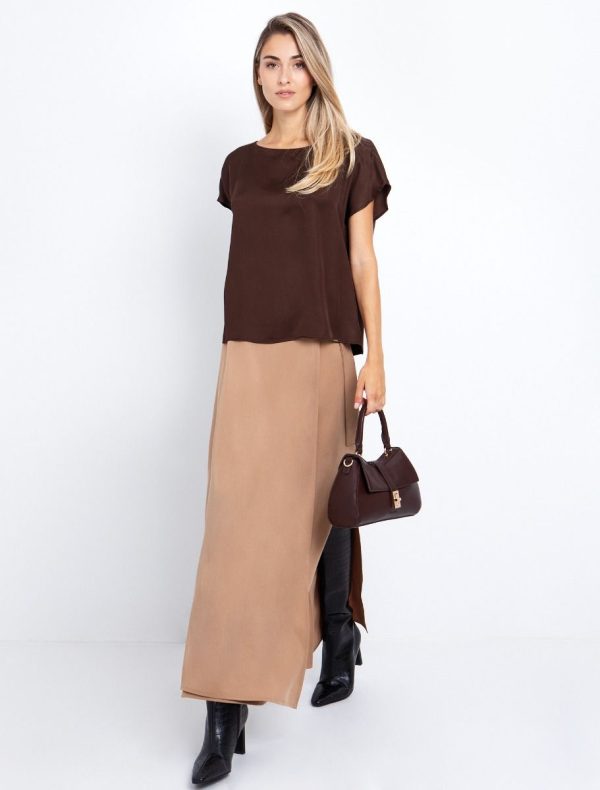 Toi&Moi Viscose σατινέ μπλούζα 30-5654-225-Brown/Καφέ