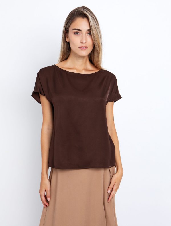 Toi&Moi Viscose σατινέ μπλούζα 30-5654-225-Brown/Καφέ