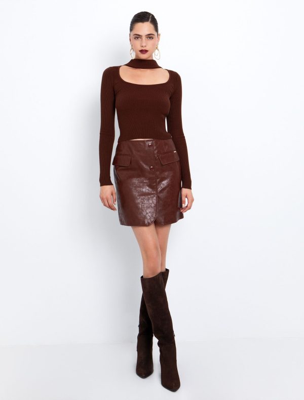 Toi&Moi Rib μπλούζα με choker 70-4898-225-Brown/Καφέ