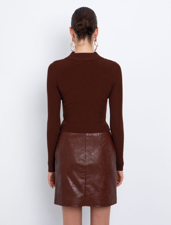 Toi&Moi Rib μπλούζα με choker 70-4898-225-Brown/Καφέ