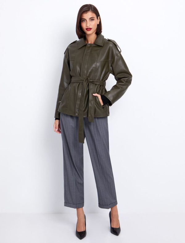 Toi&Moi Δερματίνη jacket με ζώνη 60-1677-225-Khaki/Χακί