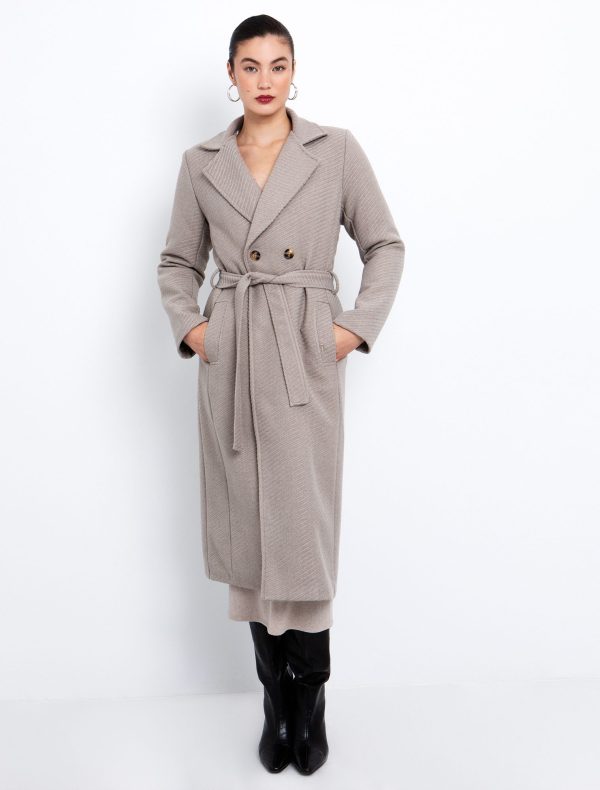 Toi&Moi Μακρύ παλτό με ανάγλυφο σχέδιο 60-1723-225-Beige/Μπέζ