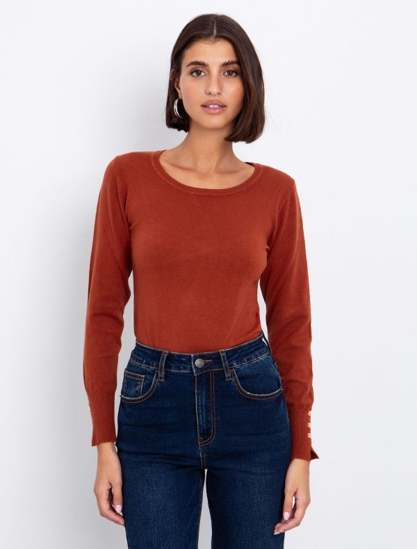 Toi&Moi Basic πλεκτή μπλούζα στρογγυλή λαιμόκοψη 70-4817-225-Caramel/Καραμέλα