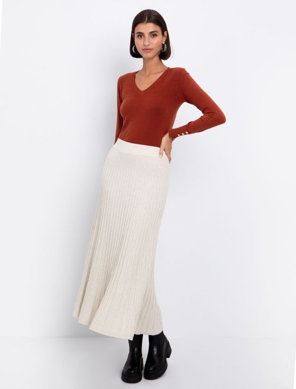 Toi&Moi Basic πλεκτή μπλούζα V-λαιμόκοψη 70-4818-225-Caramel/Καραμέλα