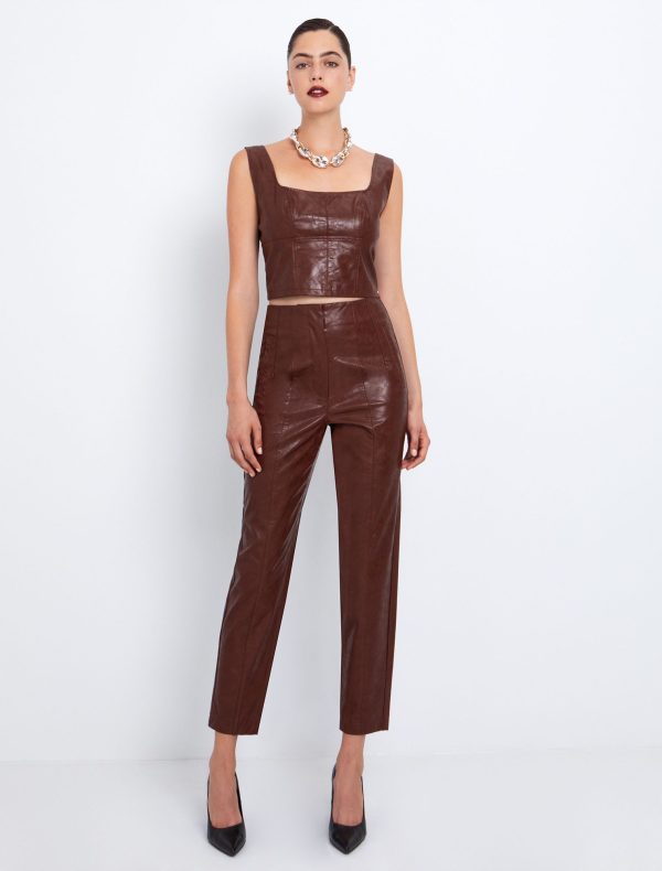 Toi&Moi Ψηλόμεσο παντελόνι από δερματίνη 20-5541-225-Cognac/Κονιάκ