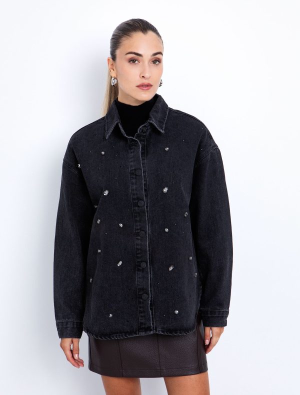 Toi&Moi Denim overshirt με κρύσταλλα 30-5507-225-Black/Μαύρο