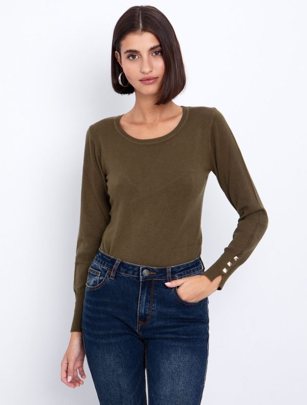 Toi&Moi Basic πλεκτή μπλούζα στρογγυλή λαιμόκοψη 70-4817-225-Olive/Λαδί