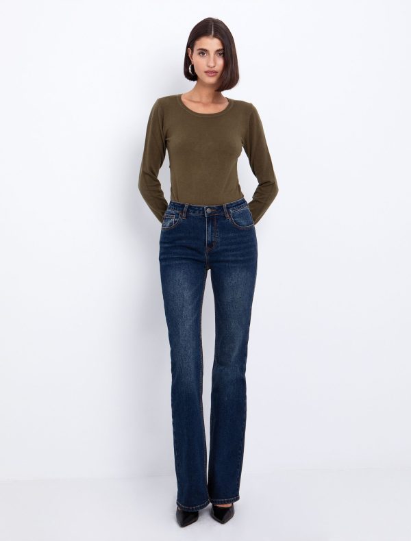 Toi&Moi Basic πλεκτή μπλούζα στρογγυλή λαιμόκοψη 70-4817-225-Olive/Λαδί