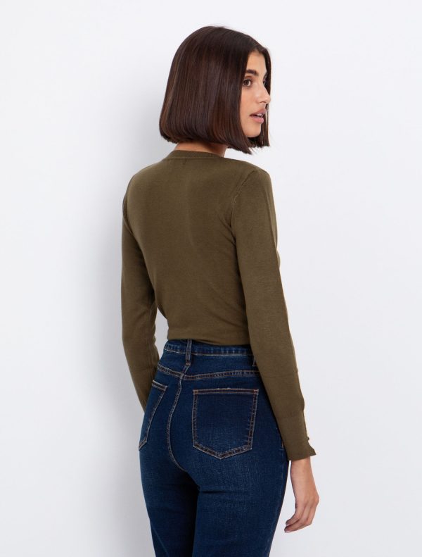 Toi&Moi Basic πλεκτή μπλούζα V-λαιμόκοψη 70-4818-225-Olive/Λαδί