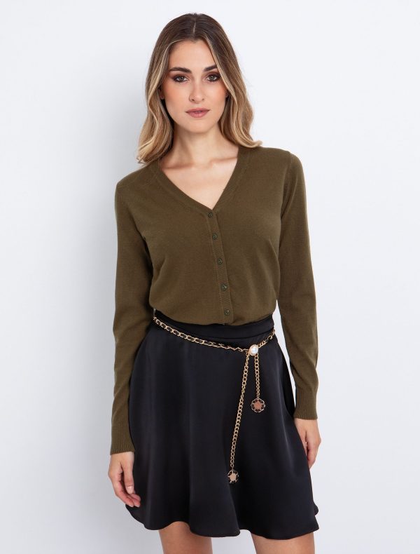 Toi&Moi Basic πλεκτή ζακέτα 70-4820-225-Olive/Λαδί