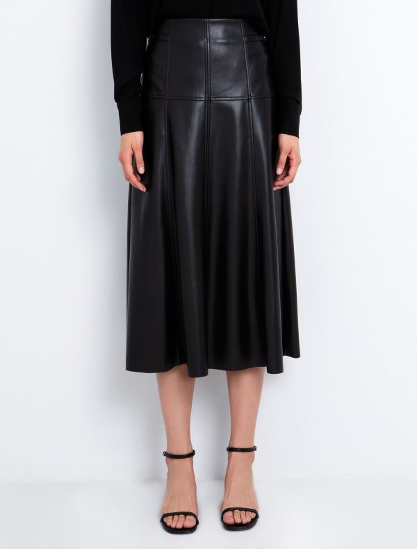 Toi&Moi Eβαζέ midi φούστα δερματίνη 10-3890-225-Black/Μαύρο