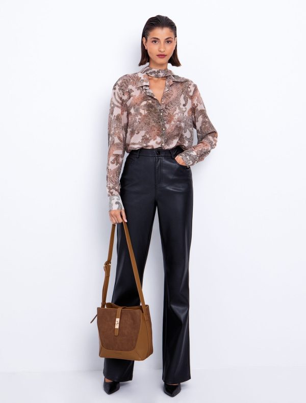 Toi&Moi Flared παντελόνι σε όψη δέρματος 20-5539-225-Black/Μαύρο