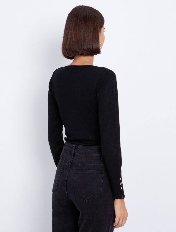 Toi&Moi Basic πλεκτή μπλούζα στρογγυλή λαιμόκοψη 70-4817-225-Black/Μαύρο