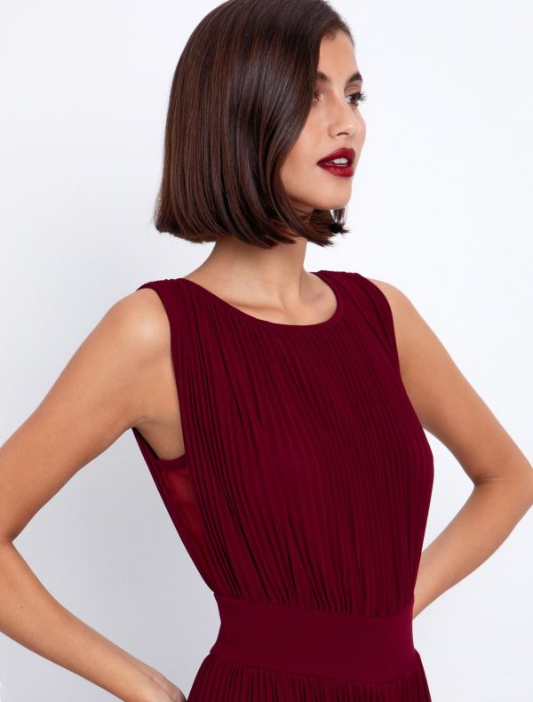 Toi&Moi Wide leg ολόσωμη φόρμα πλισέ 20-5714-225-Bordeaux/Μπορντώ