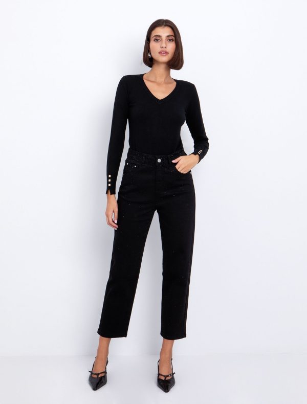 Toi&Moi Basic πλεκτή μπλούζα V-λαιμόκοψη 70-4818-225-Black/Μαύρο