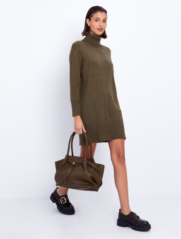 Toi&Moi Βasic πλεκτό φόρεμα ζιβάγκο 50-6658-225-Olive/Λαδί