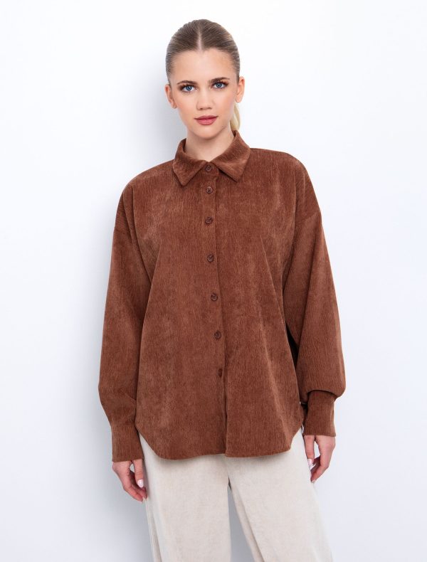Toi&Moi Κοτλέ πουκάμισο ασύμμετρο 30-5725-225-Brown/Καφέ