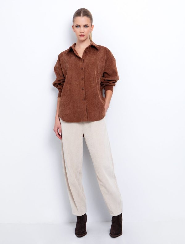 Toi&Moi Κοτλέ πουκάμισο ασύμμετρο 30-5725-225-Brown/Καφέ