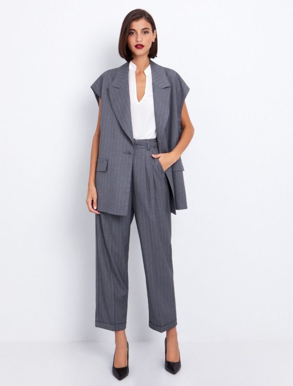 Toi&Moi Ριγέ παντελόνι με πιέτες 20-5716-225-Stripped/Ριγέ