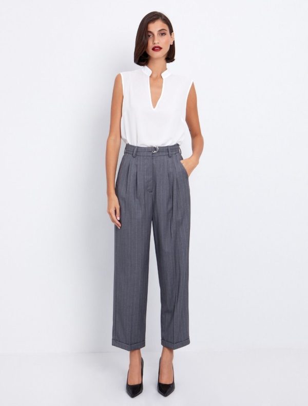 Toi&Moi Ριγέ παντελόνι με πιέτες 20-5716-225-Stripped/Ριγέ