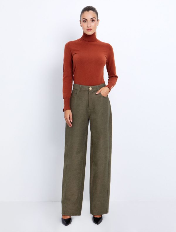 Toi&Moi Baggy παντελόνι σε ίσια γραμμή 20-5741-225-Khaki/Χακί