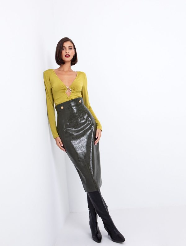 Toi&Moi Δερματίνη φούστα κροκό 10-3985-225-Khaki/Χακί