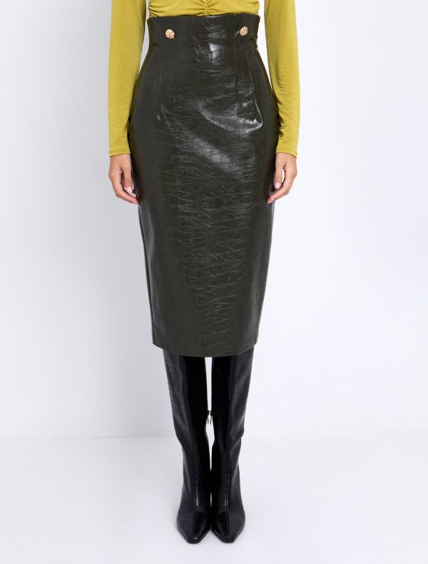 Toi&Moi Δερματίνη φούστα κροκό 10-3985-225-Khaki/Χακί