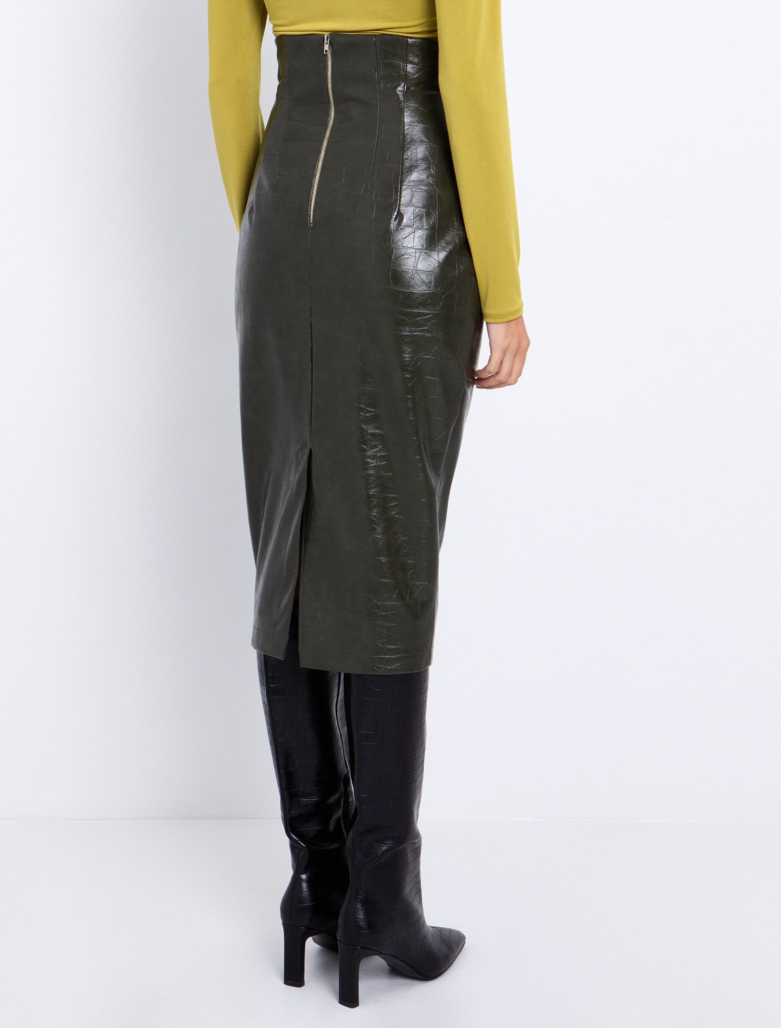 Toi&Moi Δερματίνη φούστα κροκό 10-3985-225-Khaki/Χακί Toi&Moi Δερματίνη φούστα κροκό 10-3985-225-Khaki/Χακί