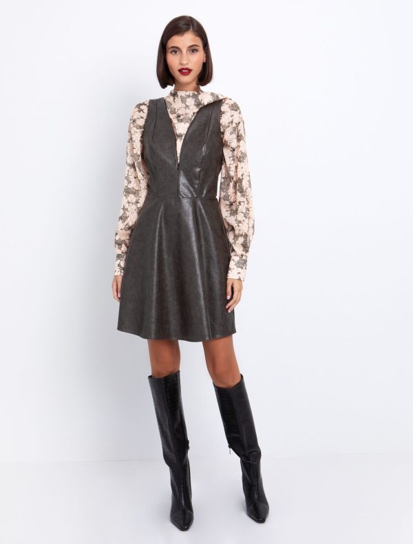 Toi&Moi Σαλοπέτα φόρεμα από δερματίνη 50-6693-225-Khaki/Χακί