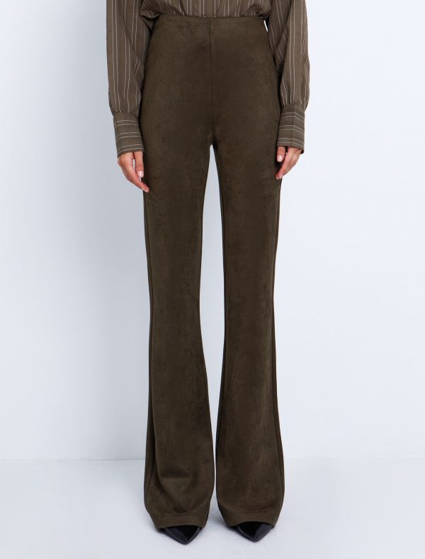 Toi&Moi Σουέντ παντελόνι flare 20-5538-225-Khaki/Χακί