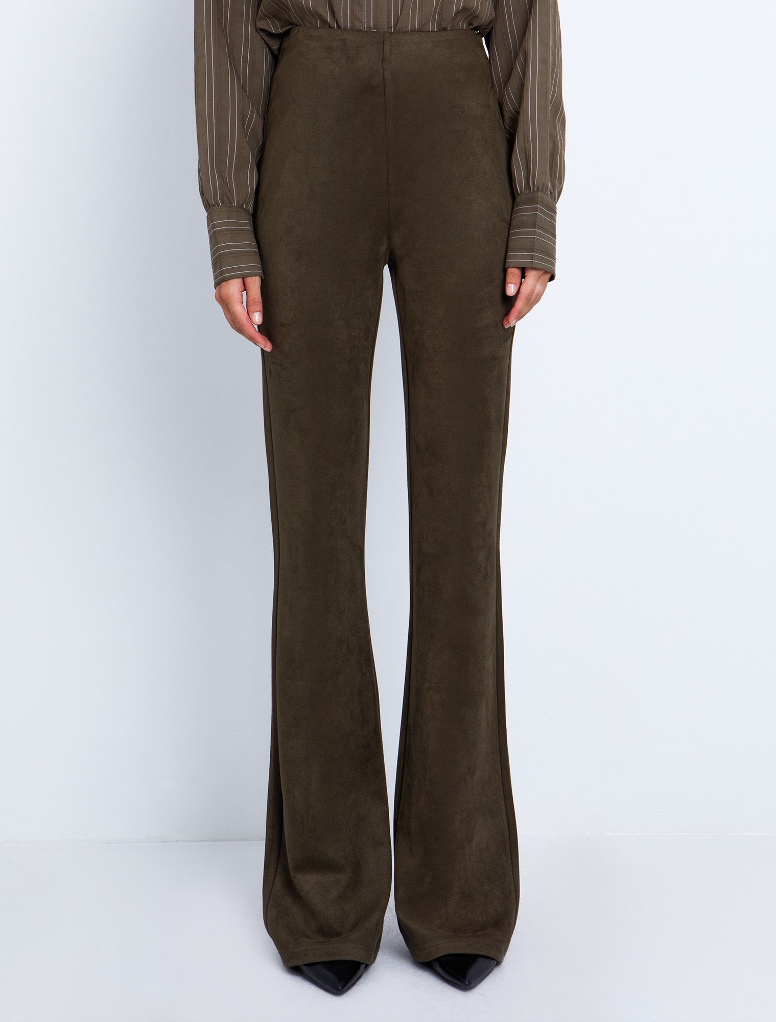 Toi&Moi Σουέντ παντελόνι flare 20-5538-225-Khaki/Χακί Toi&Moi Σουέντ παντελόνι flare 20-5538-225-Khaki/Χακί