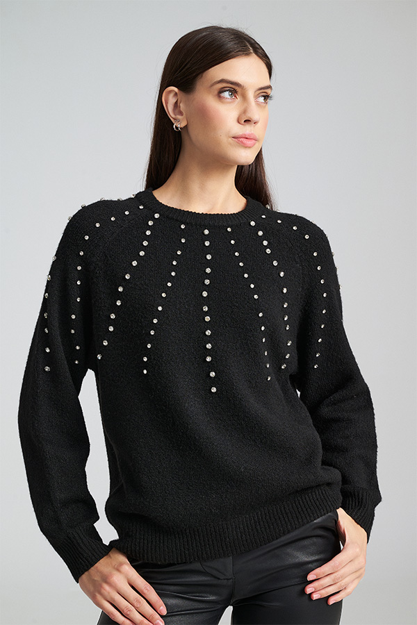 Mind Matter Πλεκτό με Διακοσμητικές Πέρλες MILLA SWEATER-MML25-02-09-023_BLACK/ΜΑΥΡΟ