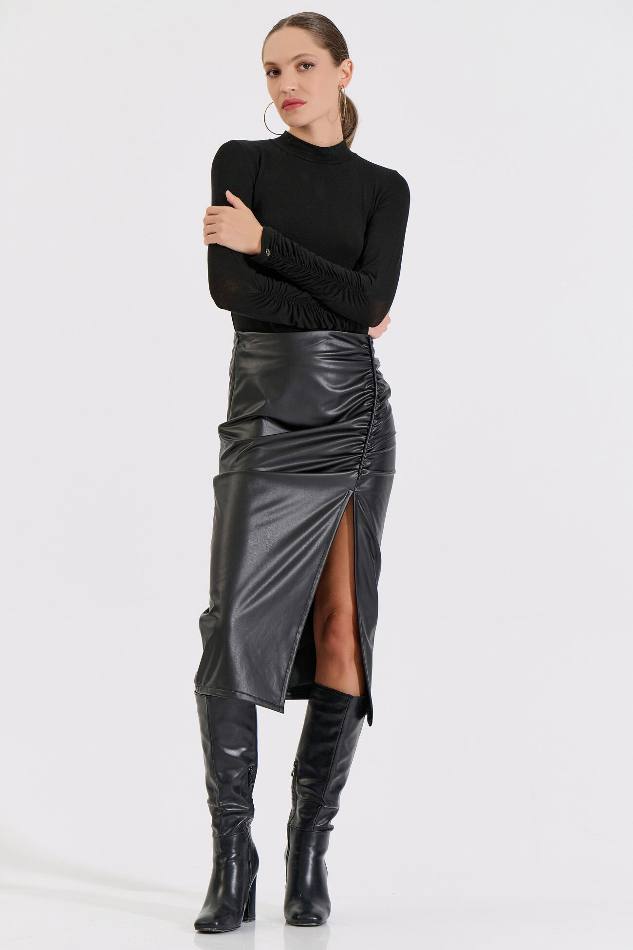 Bill Cost Φούστα δερματίνη με σούρα και άνοιγμα 10-010198-0-Brown/Καφέ Bill Cost Φούστα δερματίνη με σούρα και άνοιγμα 10-010198-0-Brown/Καφέ