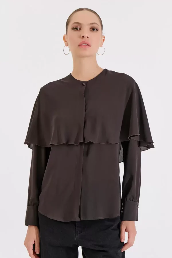 Bill Cost Πουκάμισο με μεγάλο γιακά και κουμπιά 10-031046-0-Brown/Καφέ