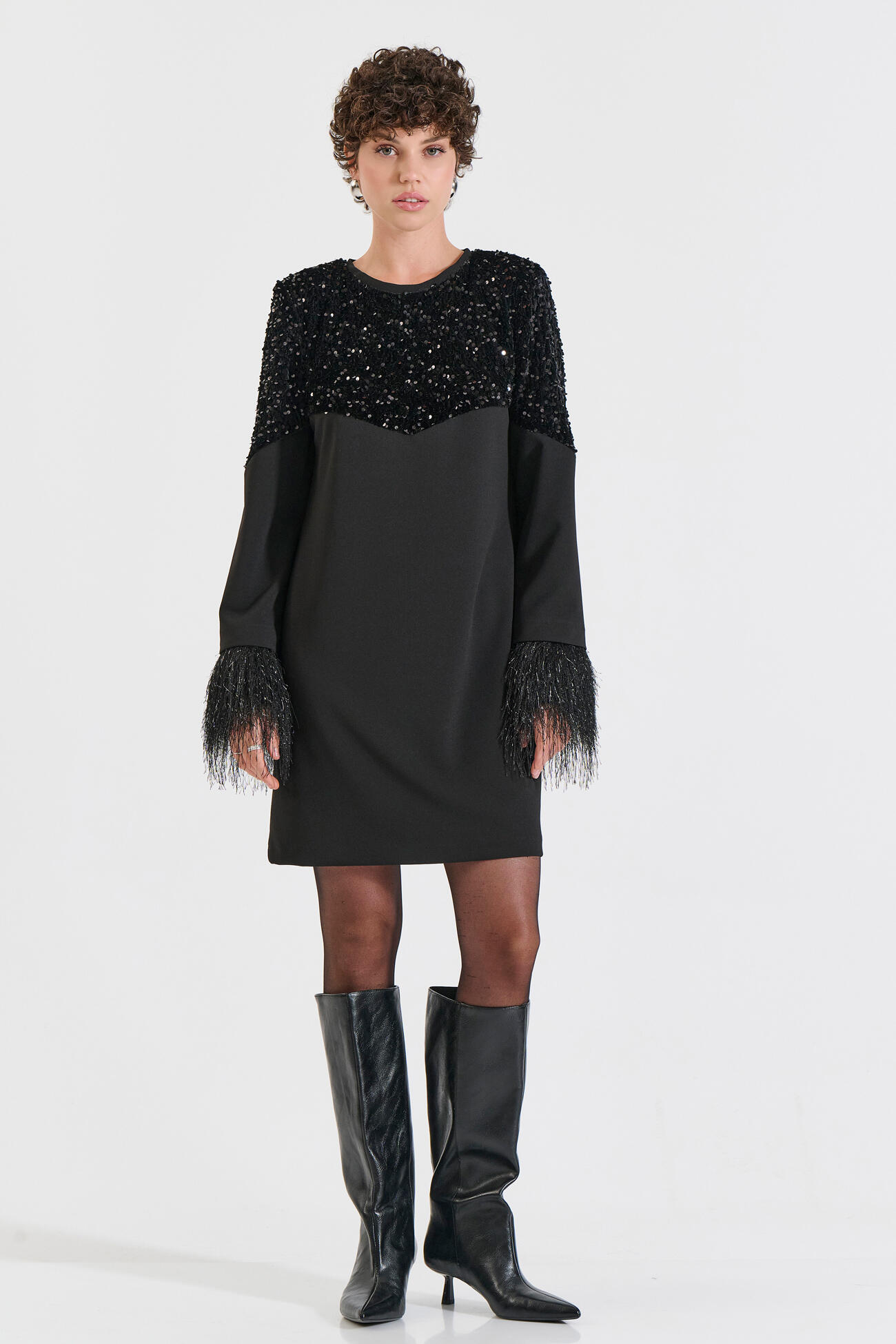 Bill Cost Φόρεμα με Παγιέτες & Κρόσια στα Μανίκια-10-031074-0-Black/Μαύρο Bill Cost Φόρεμα με Παγιέτες & Κρόσια στα Μανίκια-10-031074-0-Black/Μαύρο