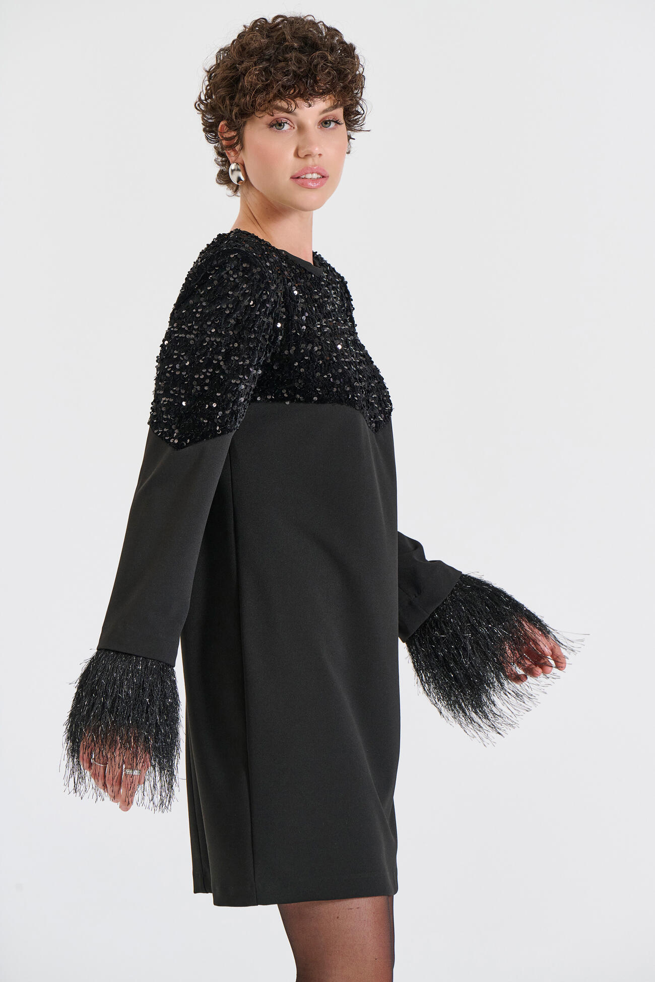 Bill Cost Φόρεμα με Παγιέτες & Κρόσια στα Μανίκια-10-031074-0-Black/Μαύρο Bill Cost Φόρεμα με Παγιέτες & Κρόσια στα Μανίκια-10-031074-0-Black/Μαύρο