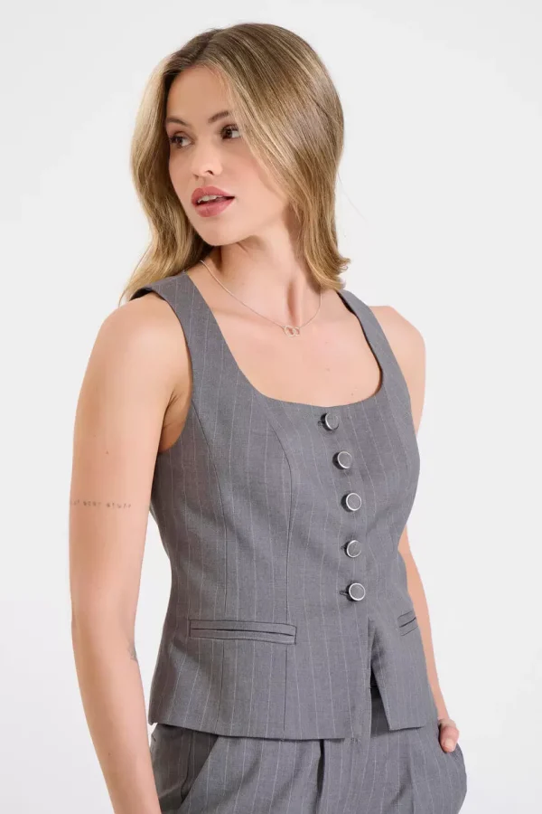 Bill Cost Γιλέκο με Ρίγες και Κουμπιά 10-320610-0-Grey/Γκρι