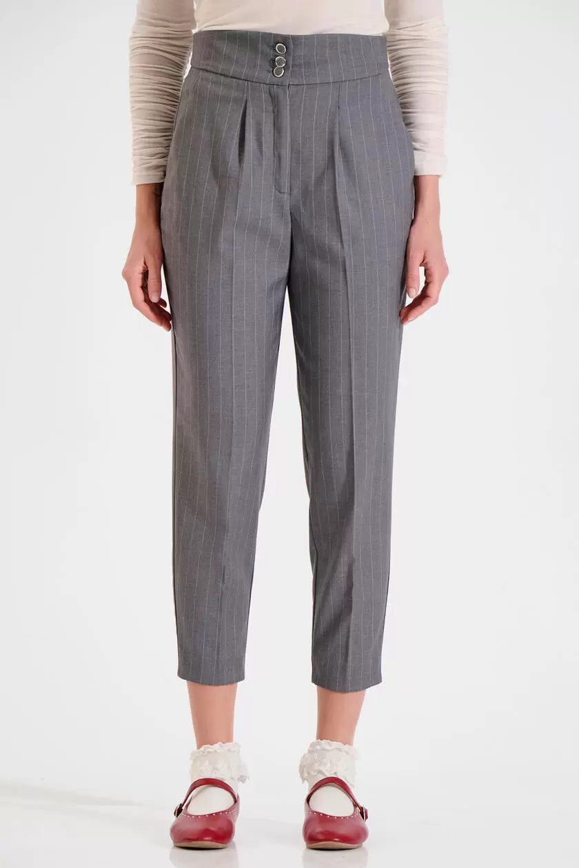 Bill Cost Παντελόνι με Ρίγες και Ψηλή Μέση Κωδικός 10-320609-0-Grey/Γκρι Bill Cost Παντελόνι με Ρίγες και Ψηλή Μέση Κωδικός 10-320609-0-Grey/Γκρι