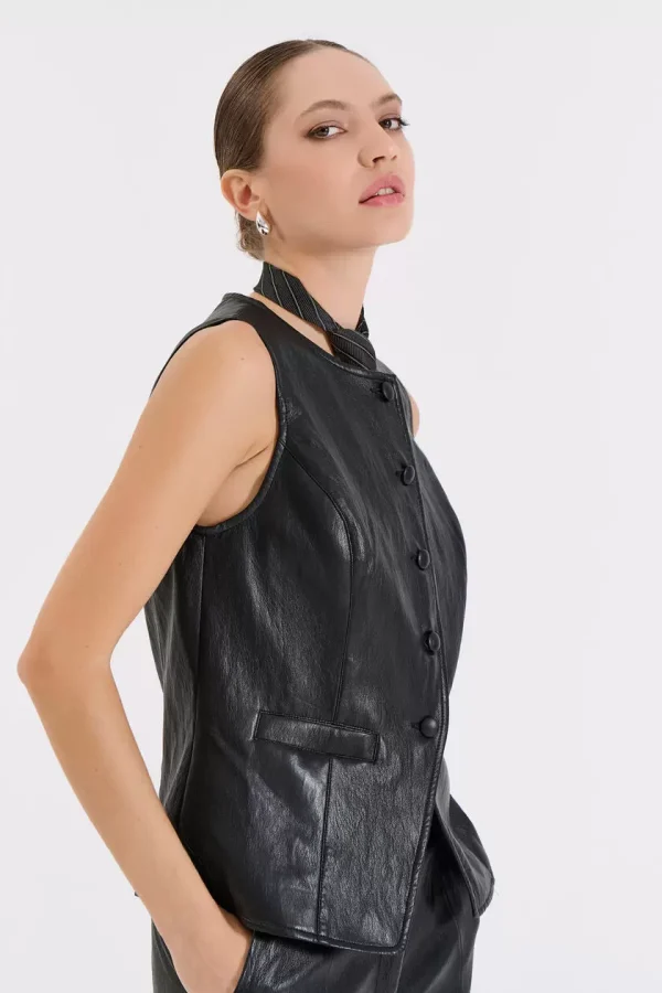 Bill Cost Γιλέκο από Δερματίνη με Κουμπιά 10-010195-0-Black/Μαύρο
