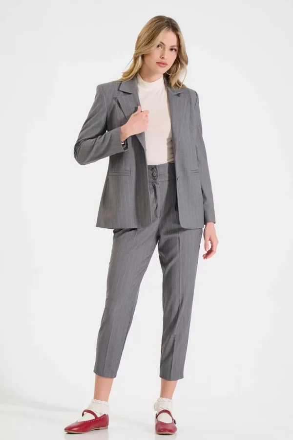 Bill Cost Παντελόνι με Ρίγες και Ψηλή Μέση Κωδικός 10-320609-0-Grey/Γκρι