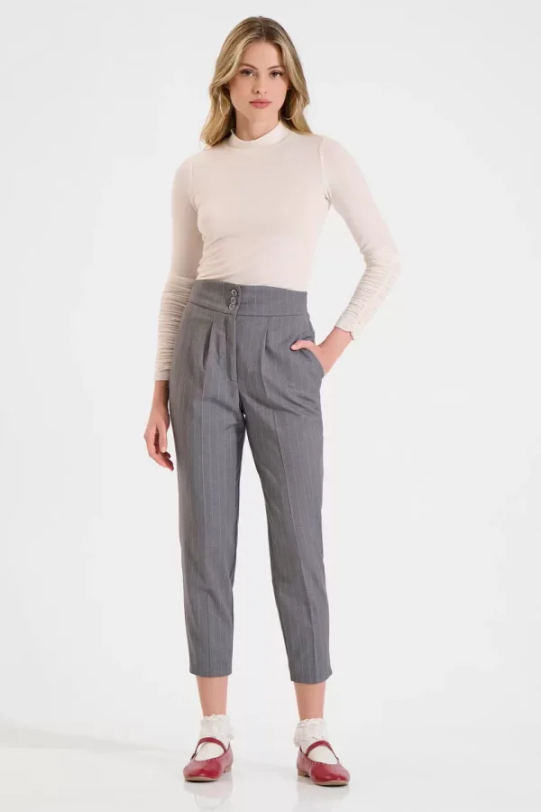 Bill Cost Παντελόνι με Ρίγες και Ψηλή Μέση Κωδικός 10-320609-0-Grey/Γκρι