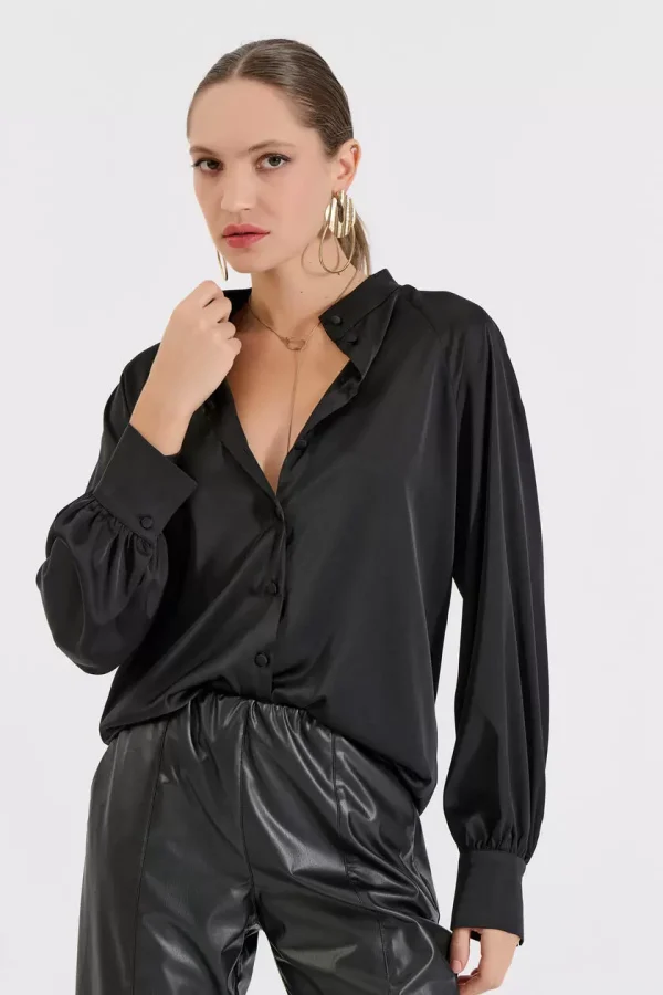 Bill Cost Σατέν Πουκάμισο με Όρθιο Γιακά 10-050486-0-Black/Μαύρο