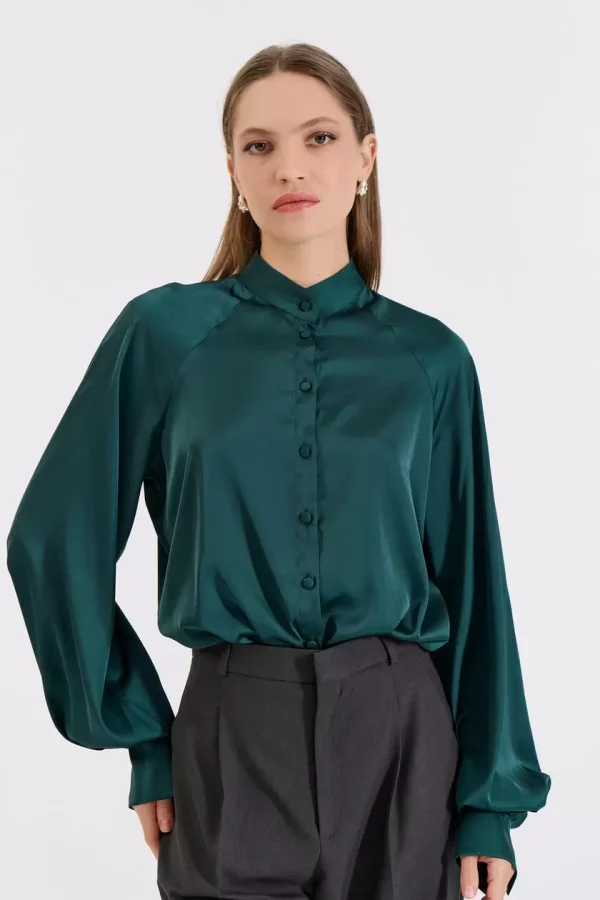 Bill Cost Σατέν Πουκάμισο με Όρθιο Γιακά 10-050486-0-Green/Πράσινο