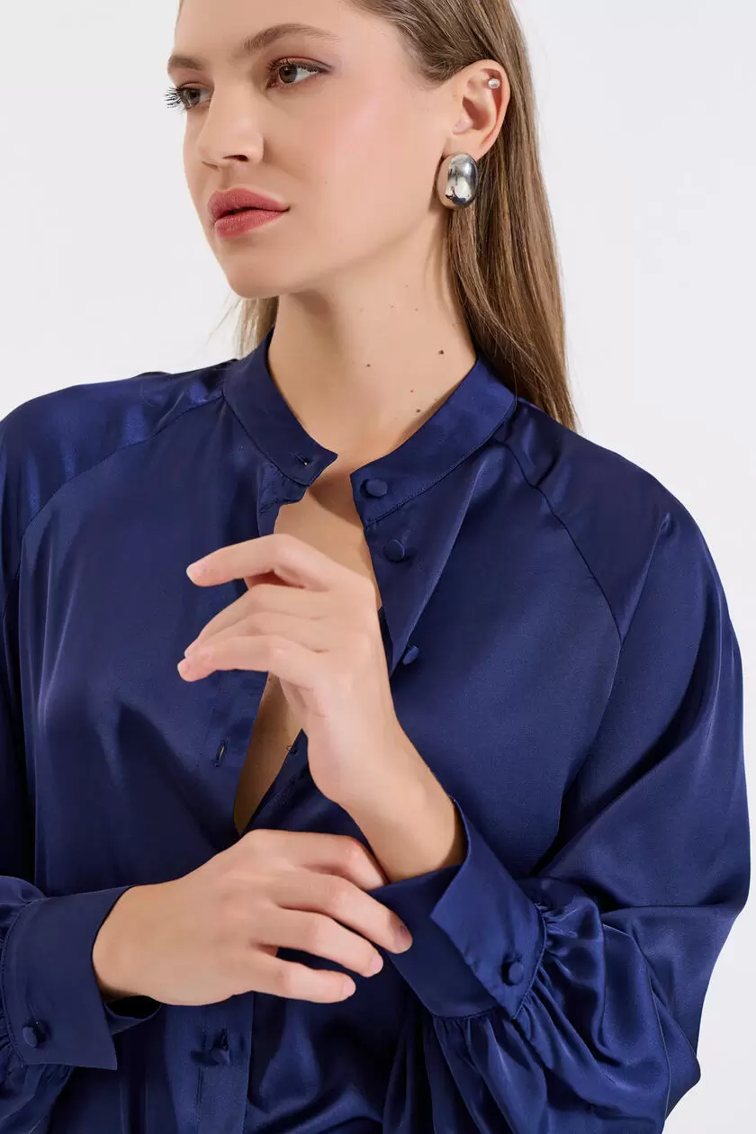 Bill Cost Σατέν Πουκάμισο με Όρθιο Γιακά 10-050486-0-Blue/Μπλε Bill Cost Σατέν Πουκάμισο με Όρθιο Γιακά 10-050486-0-Blue/Μπλε