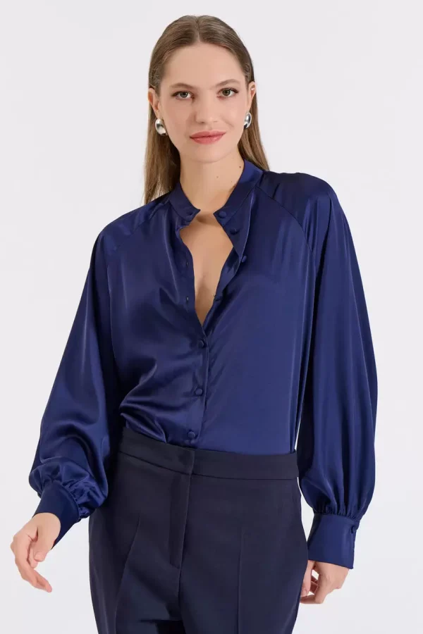 Bill Cost Σατέν Πουκάμισο με Όρθιο Γιακά 10-050486-0-Blue/Μπλε