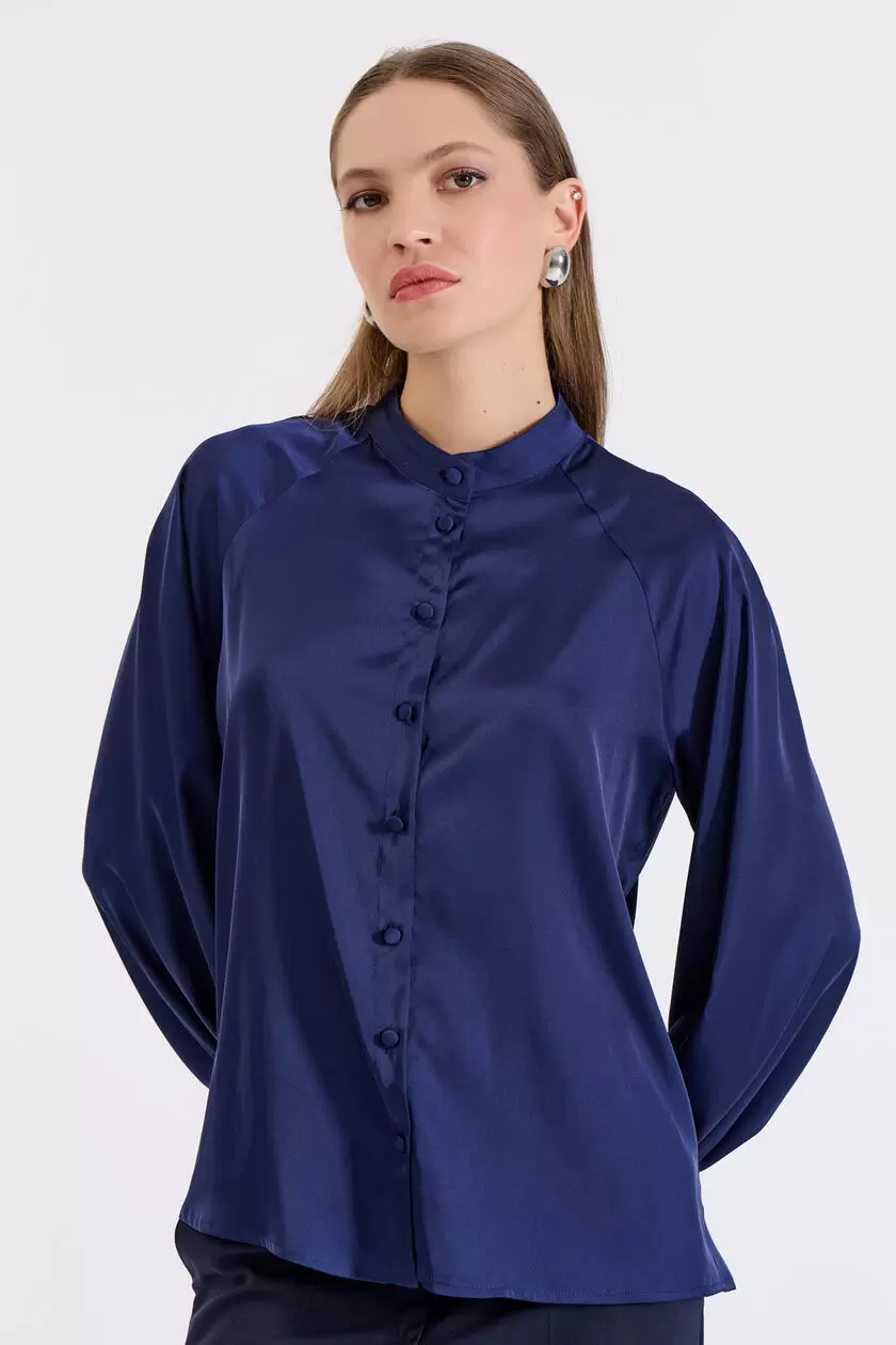 Bill Cost Σατέν Πουκάμισο με Όρθιο Γιακά 10-050486-0-Blue/Μπλε Bill Cost Σατέν Πουκάμισο με Όρθιο Γιακά 10-050486-0-Blue/Μπλε