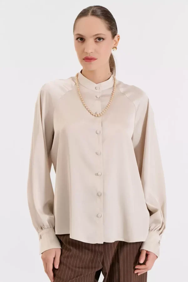 Bill Cost Σατέν Πουκάμισο με Όρθιο Γιακά 10-050486-0-Vanilla/Βανίλια